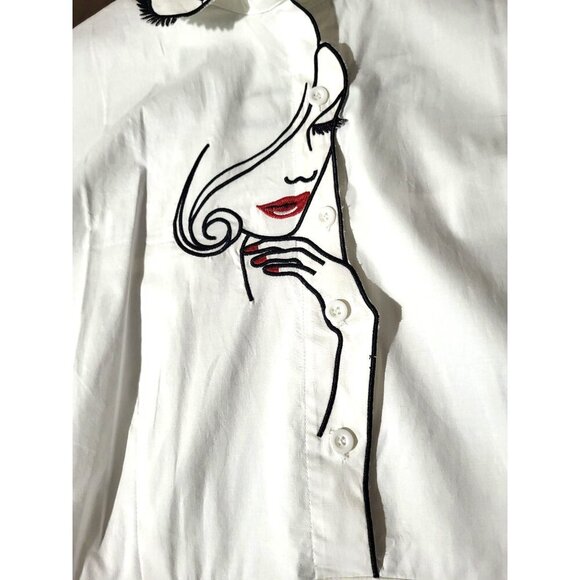 Banned Apparel White Fit & Flare Dress Embroidered Model Face 4XL New Rockabilly - Picture 5 of 12